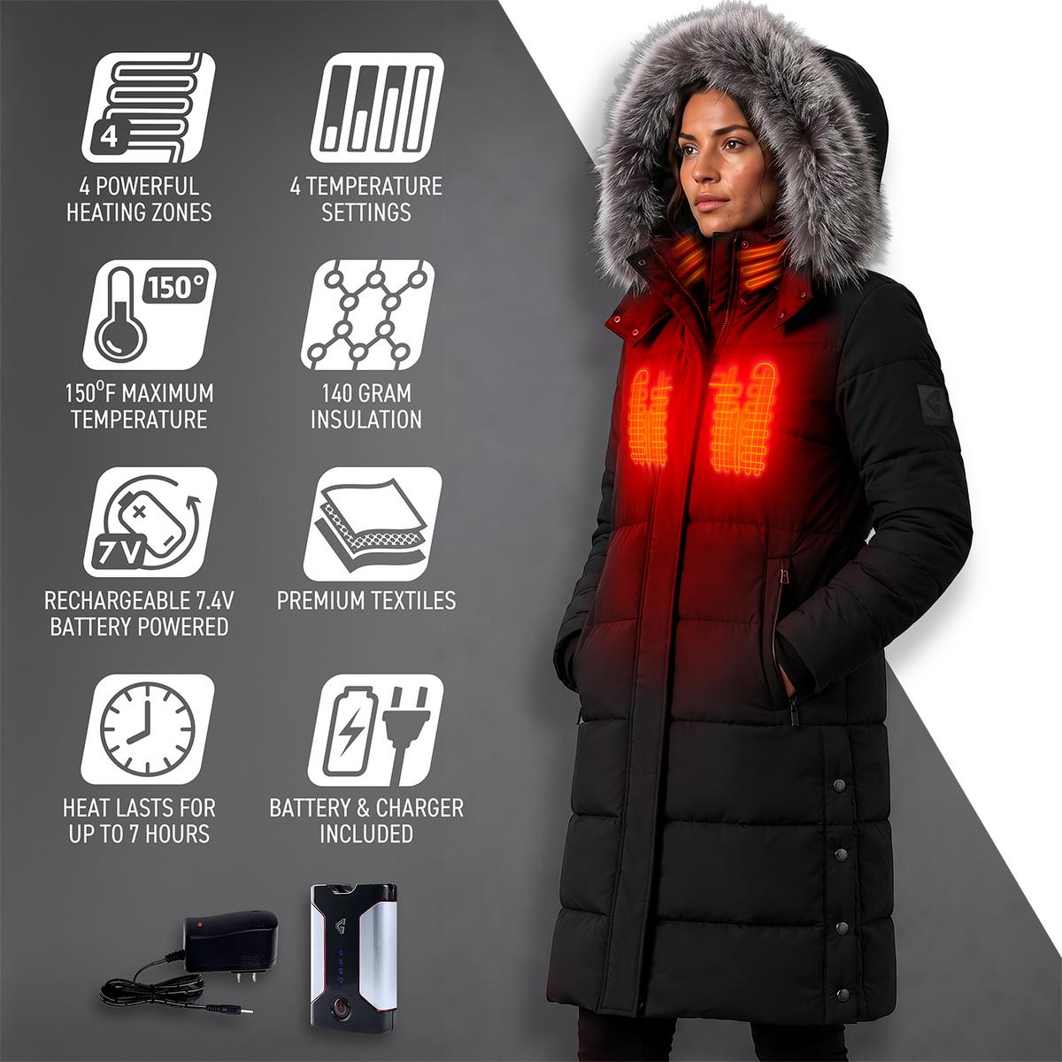 Gerbing 7V Women's Battery Heated Long Puffer Jacket Gerbing 7V Women's Battery Heated Long Puffer Jacket