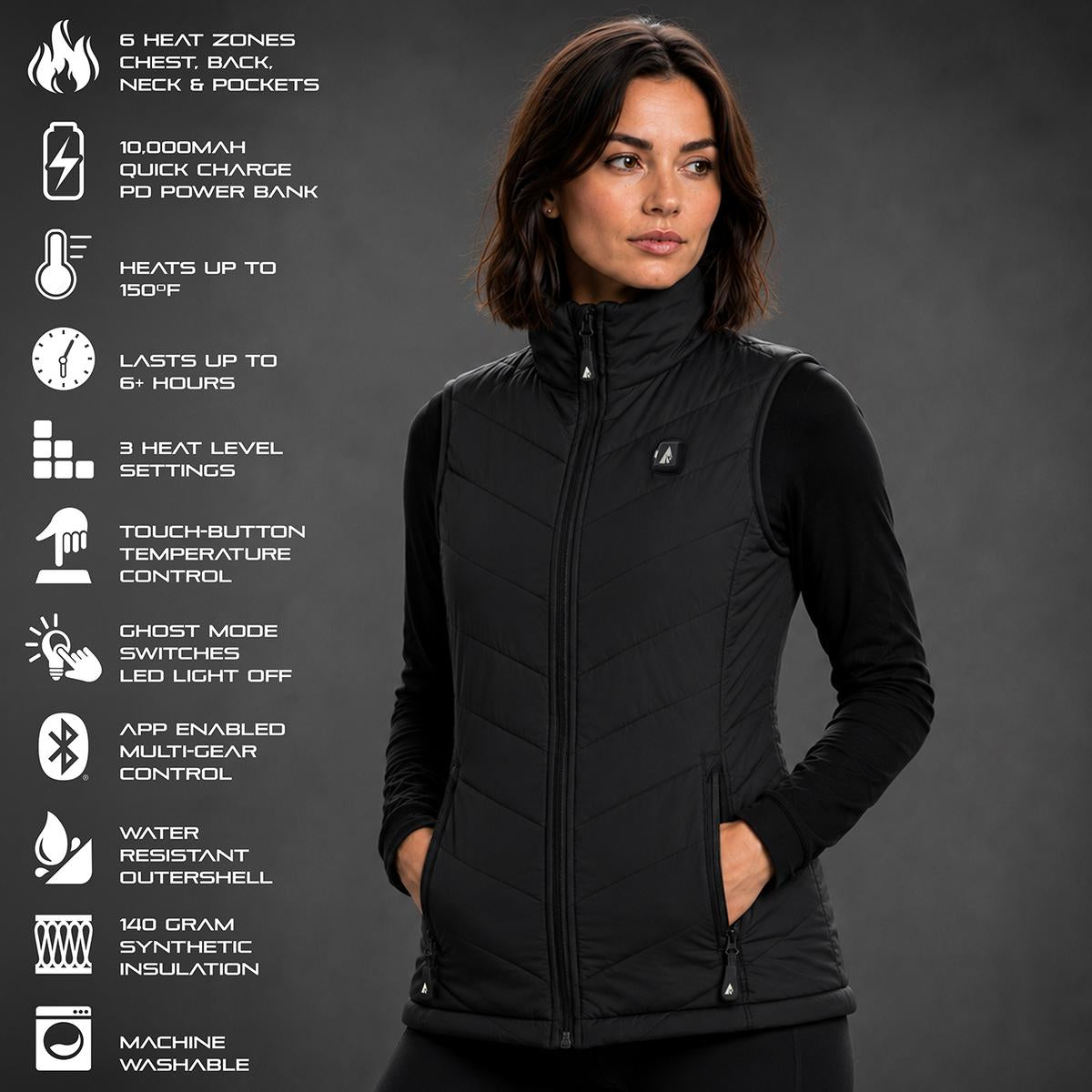 ActionHeat Pro Series+ Bluetooth Women's Puffer Heated Vest ActionHeat Pro Series+ Bluetooth Women's Puffer Heated Vest