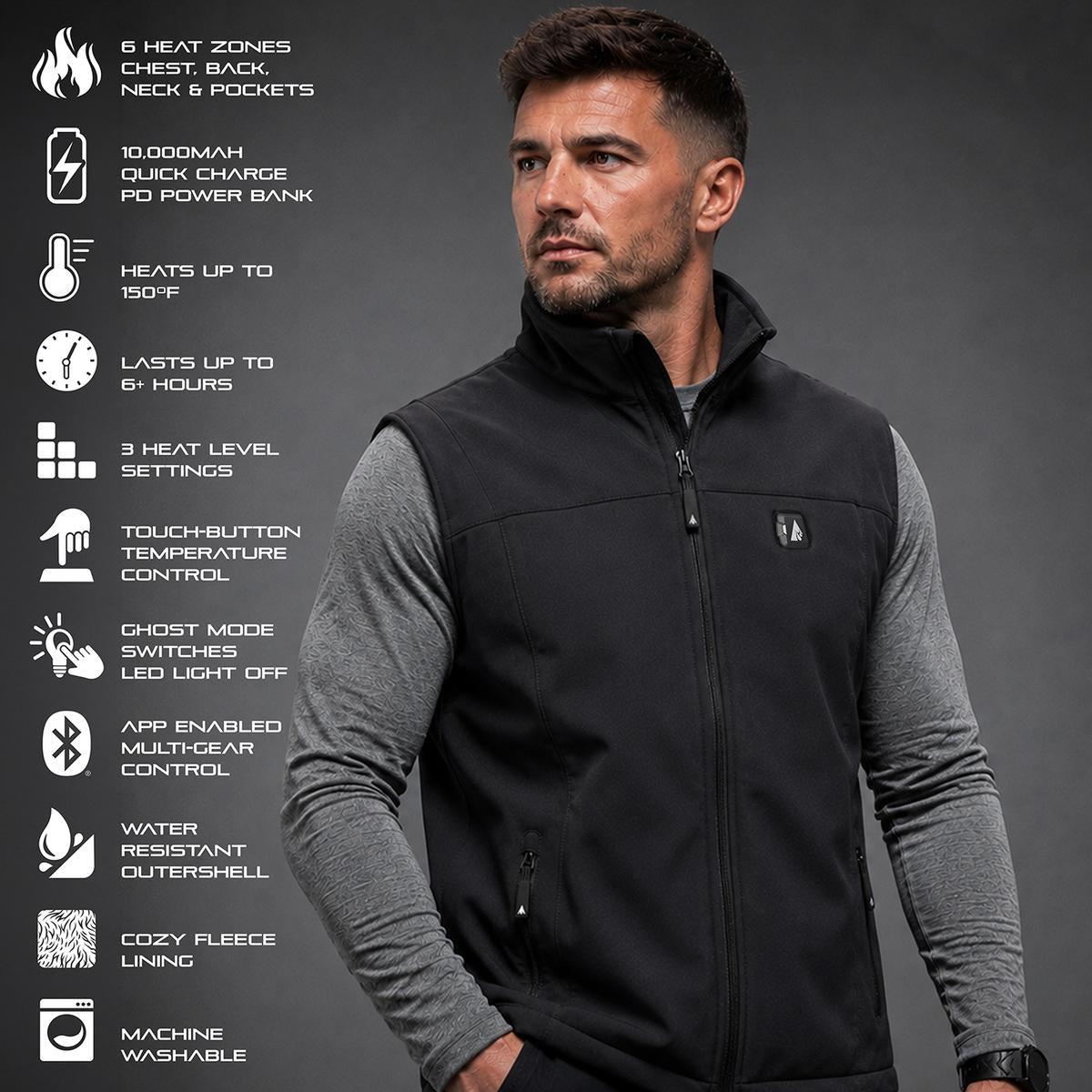 ActionHeat Pro Series+ Bluetooth Men's Softshell Heated Vest ActionHeat Pro Series+ Bluetooth Men's Softshell Heated Vest