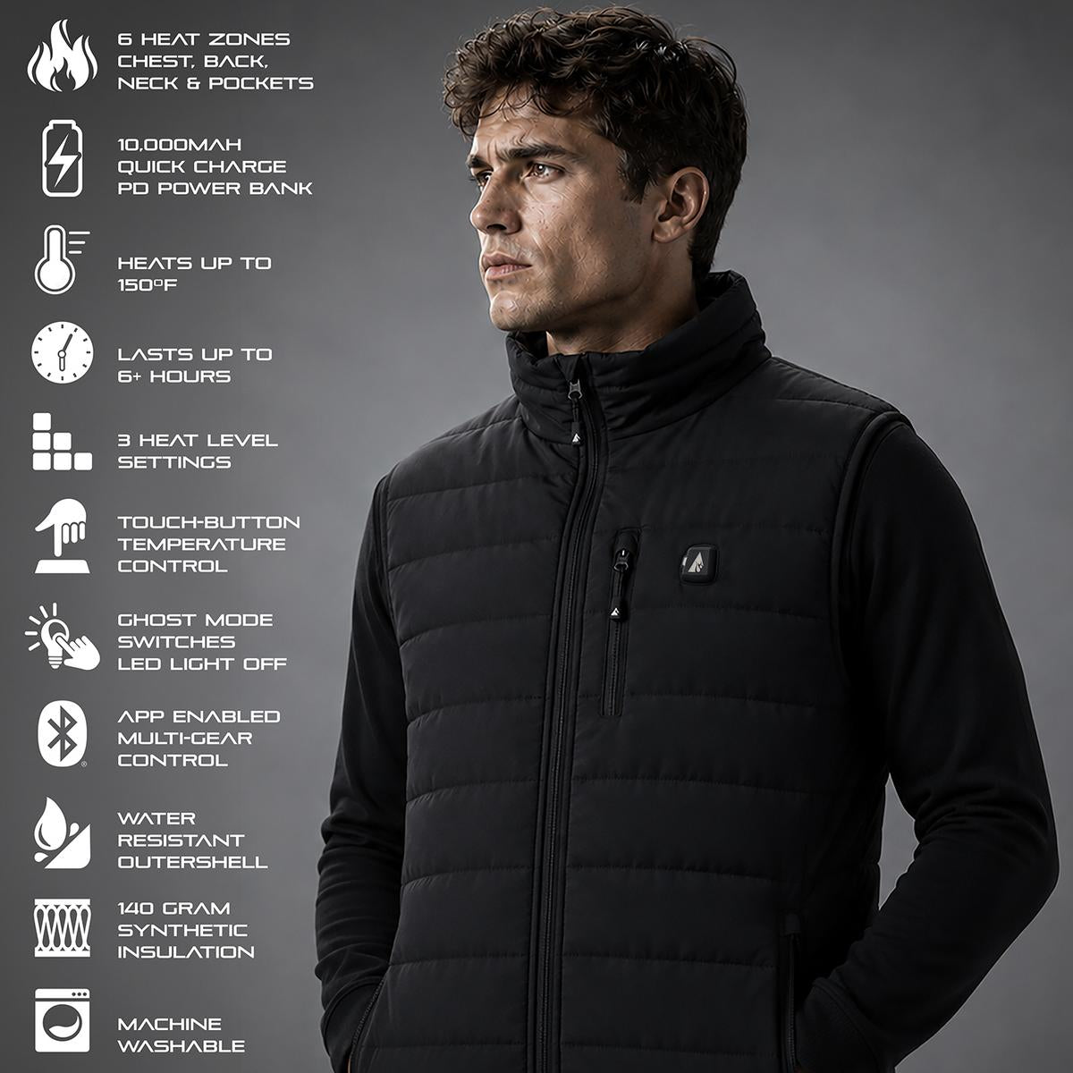 ActionHeat Pro Series+ Bluetooth Men's Puffer Heated Vest ActionHeat Pro Series+ Bluetooth Men's Puffer Heated Vest