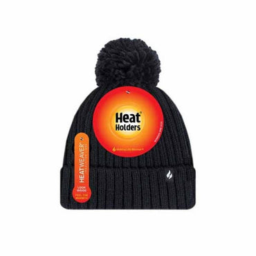 Heat Holders Women's Arden Ribbed Knit Roll Up Hat with Pom Pom (Grey)