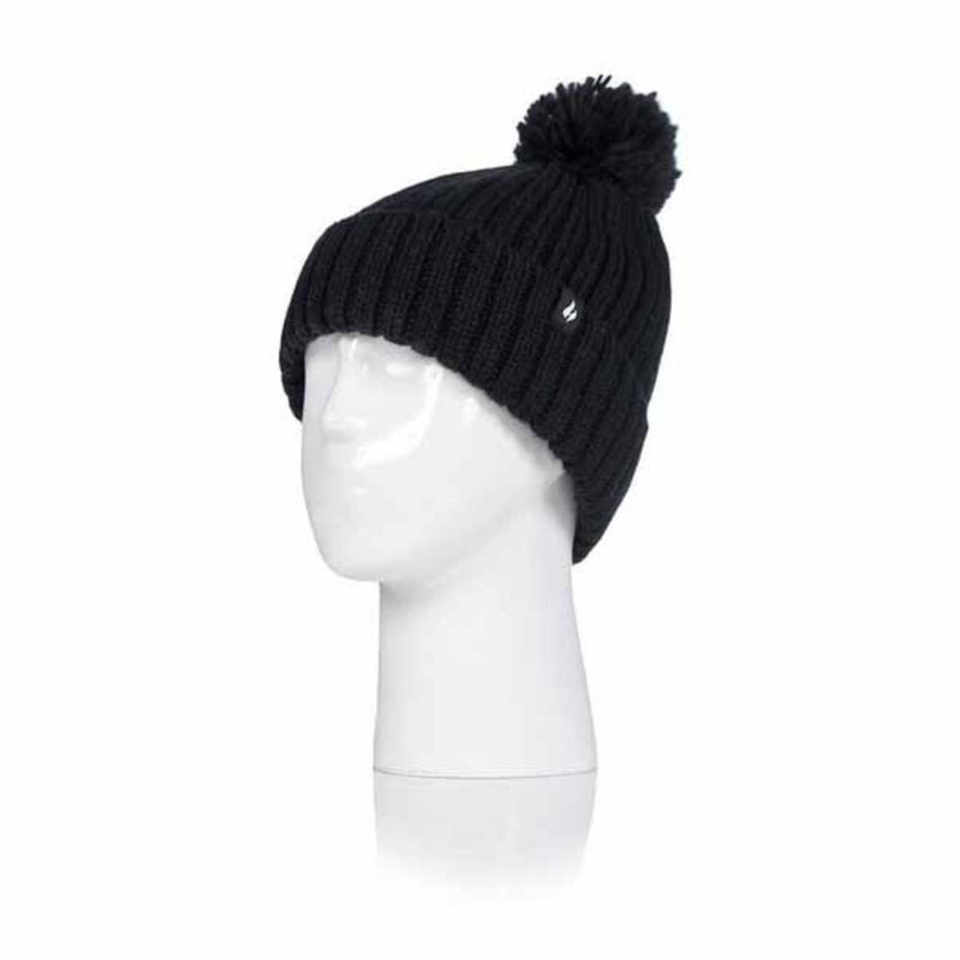 Heat Holders Women's Arden Ribbed Knit Roll Up Hat with Pom Pom (Grey)