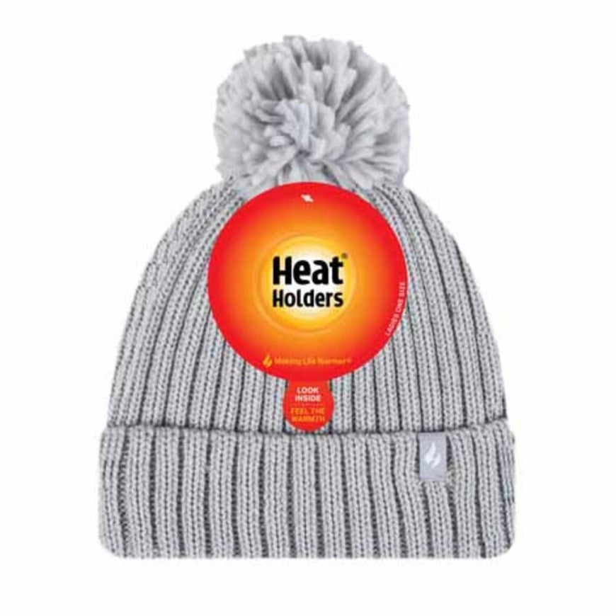 Heat Holders Women's Arden Ribbed Knit Roll Up Hat with Pom Pom (Grey)